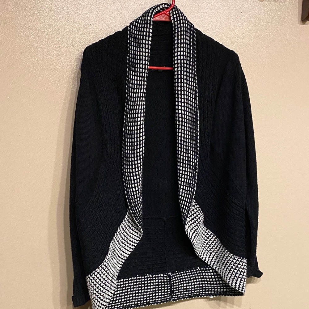 Carol Rose Black Cardigan with White Trim